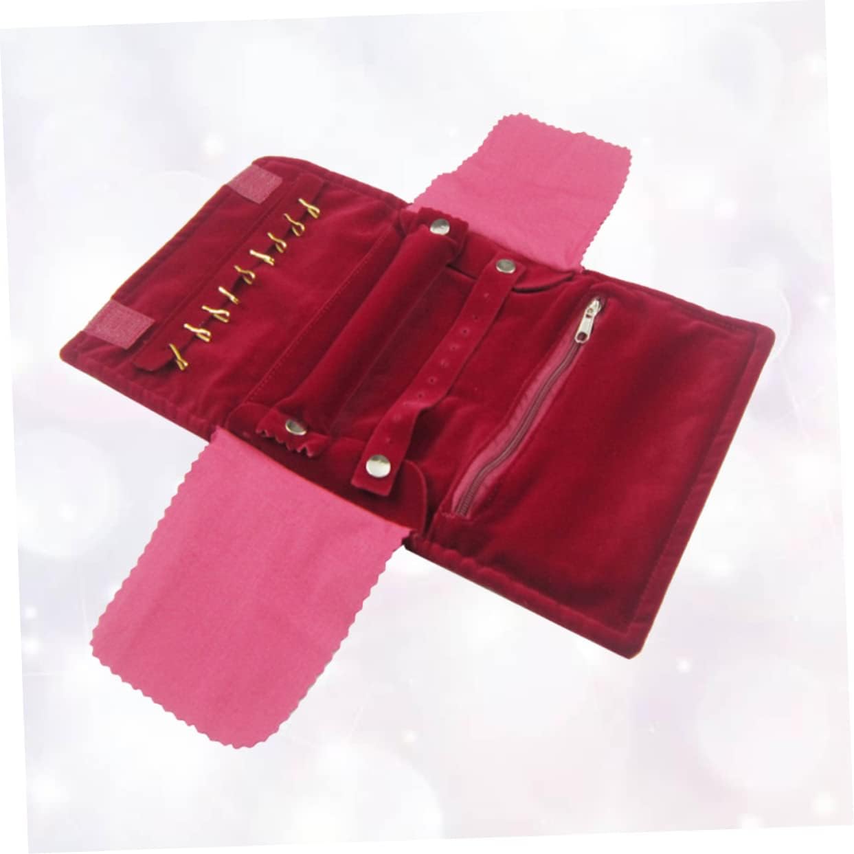 VALICLUD 3pcs Jewelry Storage Organizer Roll Bag for Women Multifunctional Lint Holder for Earrings Bracelets and Compact Travel Pouch Red Jewelry Storage