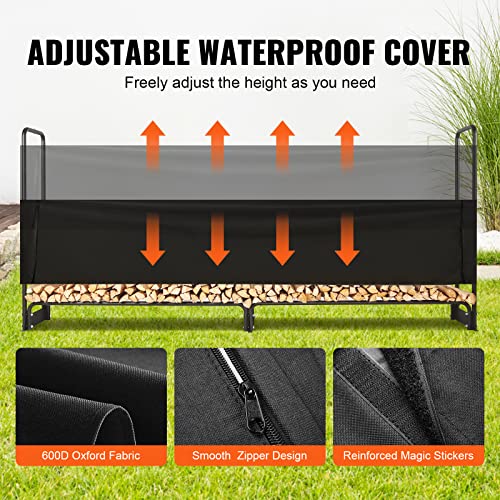 Image of VEVOR 8.5FT Outdoor Firewood Rack with Cover, 102x14.2x46.1 in, Heavy Duty Firewood Holder & 600D Oxford Waterproof Cover for Fireplace, Patio, Indoor /Outdoor Log Storage Rack for 1 /2 Cord of Firewood