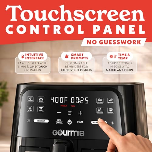 Image of Gourmia Air fryer with 8 litres, 8 preset settings with digital display, FryForce 360 technology, easily visible window and interior light, basket suitable for