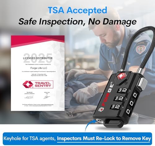 TSA Approved Cable Luggage Locks, Re-settable Combination with Alloy Body, Black 2 Locks. - 1