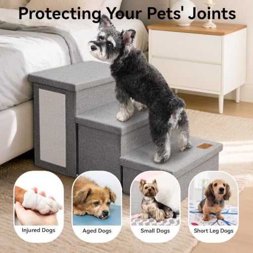 Image of Zerbuger Wider Dog Ramp for High Bed with Storage 18 inch H,Cat Scratcher, Foldable Dog Stairs for Small Medium Large Older Senior Animal, Sturdy Step for Climbing Bed or Couch, Arthritis-Friendly | 18 inch H Small Dog Steps for High Beds Couch, Folding Storage Pet Stairs Gift for Climbing Small /Medium /Large Old Dogs Cats