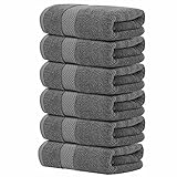 White Classic Luxury Hand Towels | Cotton Hotel spa Bathroom Towel | 16x30 | 6 Pack | Grey