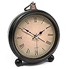 Vintage retro analog alarm clock 4 inch super silent non ticking small clock with night light battery operated simply design for living room bedroom bedside desk gift clock roman  urban country home decor