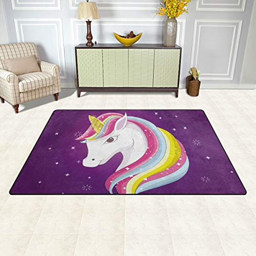Zzaeo Cute Lovely Rainbow Unicorn Purple Area Rug Polyester Soft Carpet Anti-Slip Floor Mat Rugs For Living Room Dorm Bedroom Home Decor - 60 X 39 Inch #TOP2
