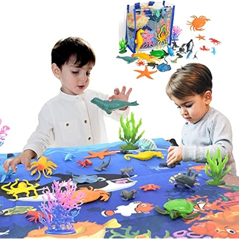 DoInFun Set of 29PCS Under the Sea Toy with Play Mat, Sea Animals Figures Creatures Toys for Children Ocean Animals Toys for Kids Educational Realistic Figures Playset for Boys Girls Cover