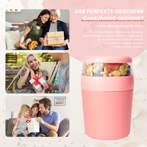 Foto von Swkien MüSlibecher to go,Jogurtbecher für Unterwegs mit löffel,Auslaufsicherer Joghurt groß(250ML+500ML) Spülmaschinenfest Lunchpot,Müsli Becher für Arbeit, Schule,Picknick Reisen (Pink)