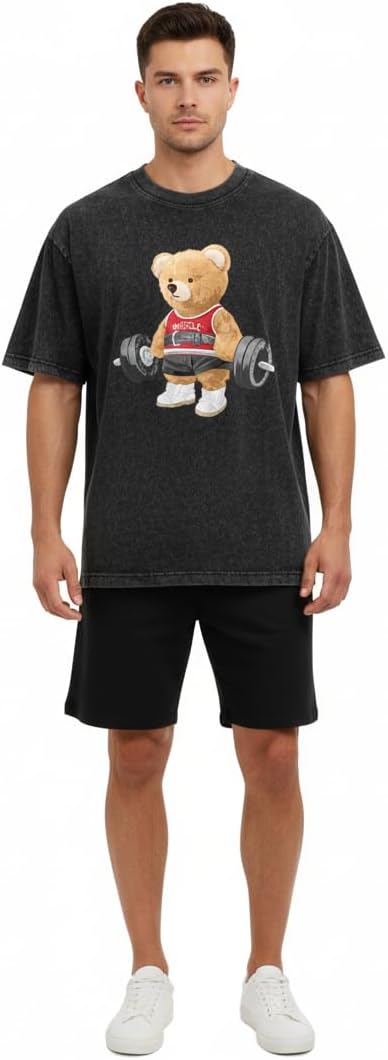 Gym Shirts for Men- Fitness Bear Gym top - Washed Soft Fabric for Fitness, Workout Fitness Clothing