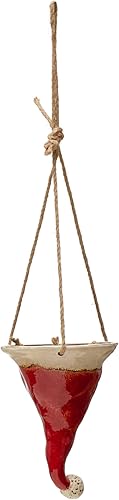 Creative Co-Op Maceta colgante de gres pintada a mano de 6 pies x 7-12 pies de alto con cuerda de yute, esmalte reactivo, rojo y blanco (cada una