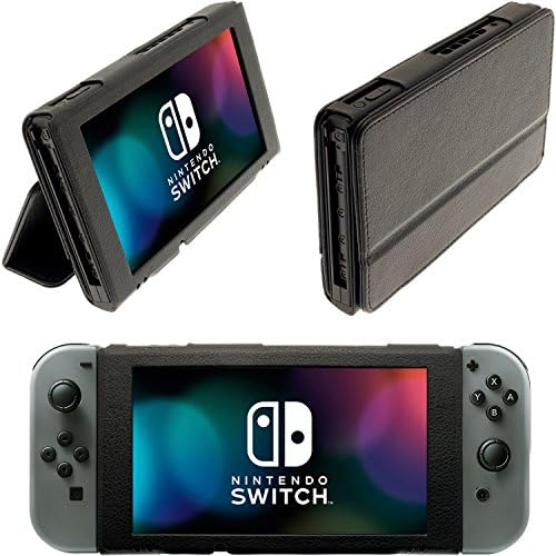 iGadgitz U6581 - Leather Case Cover & Screen Protector - Compatible with Nintendo Switch - Black