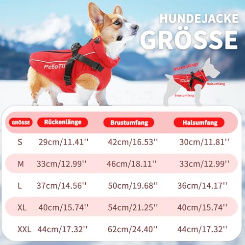 PcEoTllar Wasserdichter Hundemantel für kleine Hunde, warme reflektierende Jacke mit Geschirr für den Winter, Ski-Kostüm, Baumwolle, Hundepullover