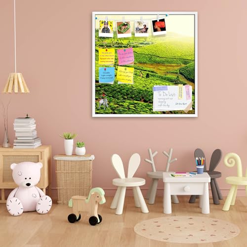 Image of ArtzFolio Tea Plantations, Munnar, Kerala | Bulletin Board Notice Pin Board | Vision Soft Board Combo with Thumb Push Pins & Sticky Notes | White Frame | 28 x 28 inch (71 x 71 cms)