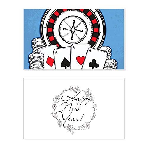 Tarjeta de año nuevo Poker Chips con tabla giratoria ilustrada y mensaje conmemorativo
