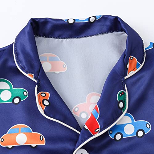 Toddler Short Sleeve Satin 𝐏a𝐣ama Set Cute Cartoon 𝐏ajamas for Boy Girls Button Down 𝗦ilk 𝐏ajamas and Shorts 𝐏𝗝s4