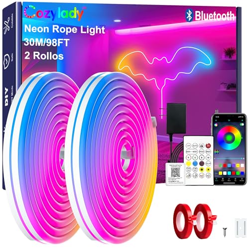 Cozylady 30M Smart LED Neon Light Strip, RGB WIFI Neon Rope Lights waterproof, Music Sync, DIY Design, Works with Alexa, Google Assistant, for Bedroom Living Room Gaming Room Lights Decor