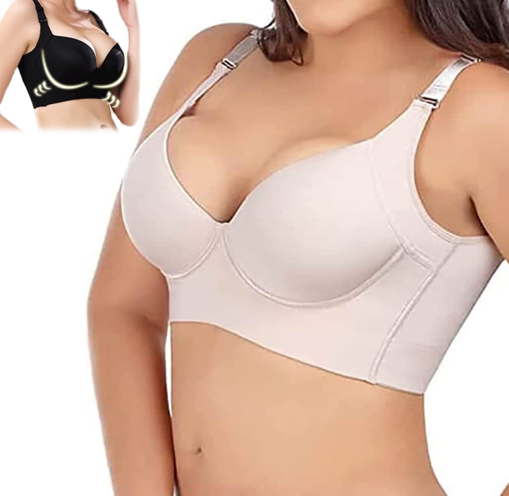 JIEJIANFilfit Sculpting Uplift Bra, Fashion Deep Cup Bra Full Back Coverage Hides Back Fat Bra Plus Size (Beige,38C)