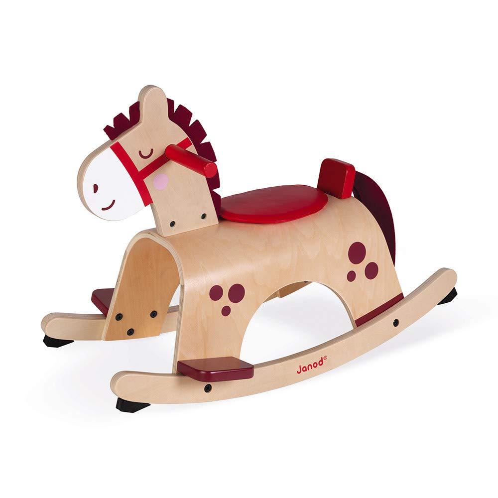 Janod - Holz Schaukelpferd ‘Pony’ - Babyspielzeug - Ideal zum Gleichgewicht Lernen - Anti-Kipp System - Zarte und Trendige Farben - Ab 1 Jahr, J08023