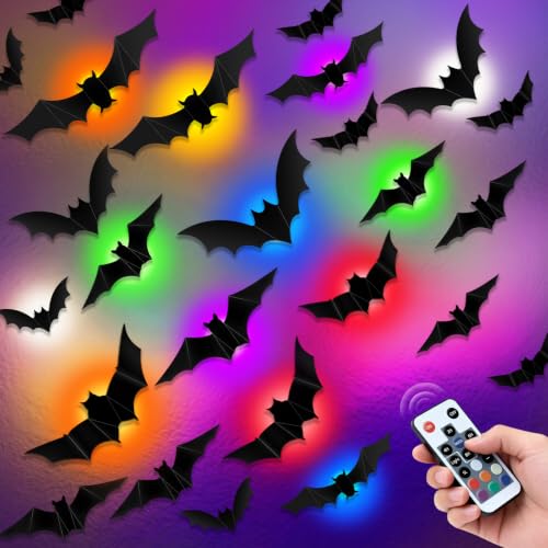 PChero 12 Lights & 48 Bats Halloween Decoration with Remote Timer