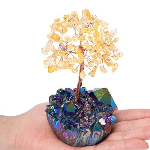 Bundle Of Two: One Feng Shui Citrine Tree 14" Large Crystal Bonsai Tree, One Citrine Money Tree On Titanium Cluster Stone #TOP4