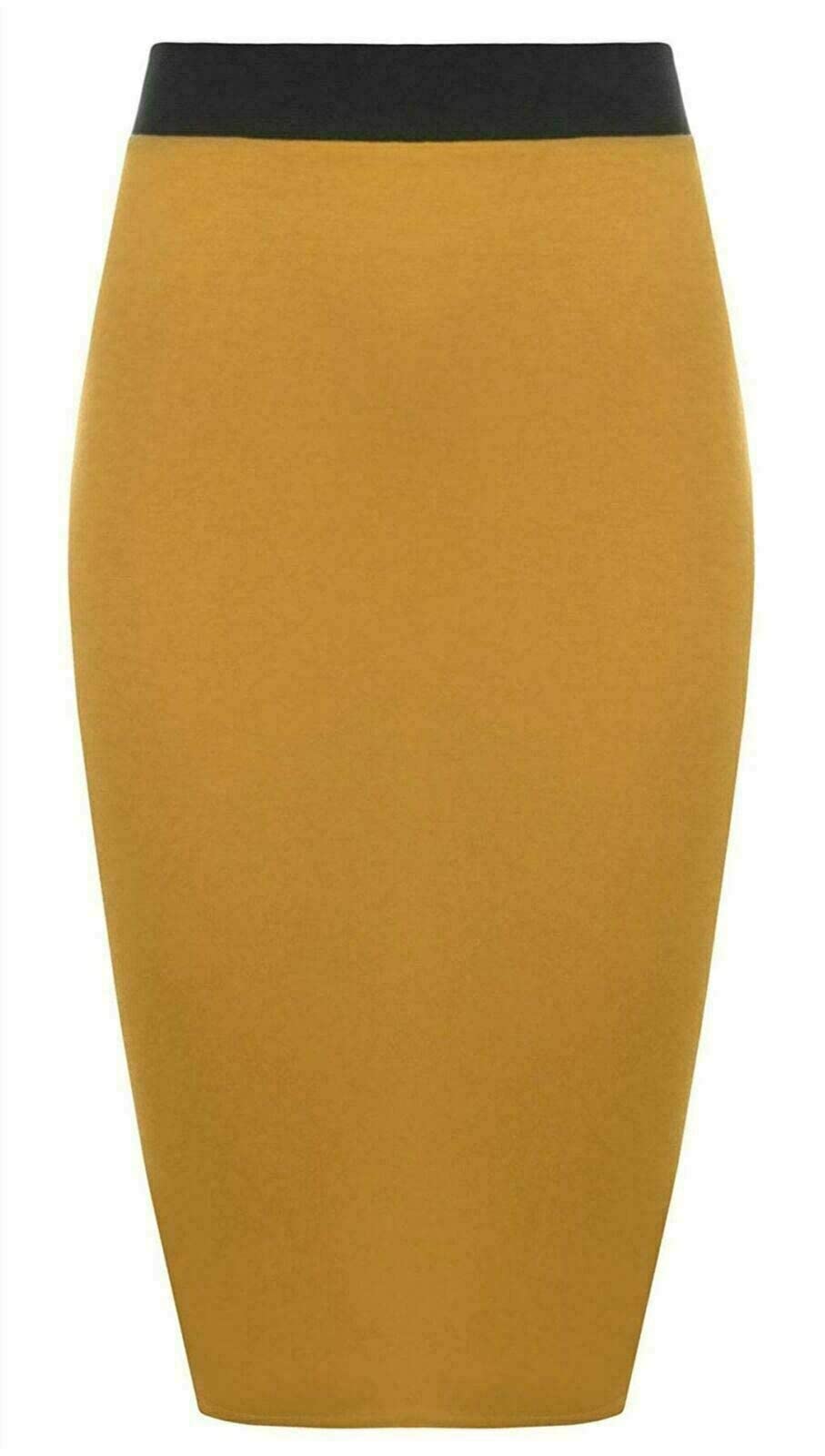 Fairy Boutique Women's Mustard Plain Pencil Skirt With Elasticated Waist Bodycon Midi Skirt Knee Length Skirt( Uk 20-22)