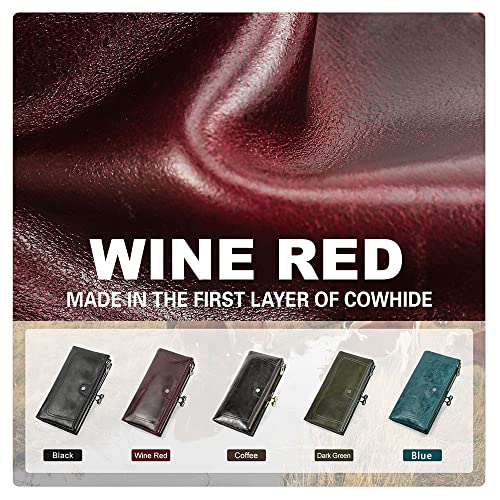 Image of CONTACTS Kiss Lock Wallet for Women Leather Kiss Clasp Purse Bifold Wallets Card Phone Holder Clutch with Rfid Blocking (Red)