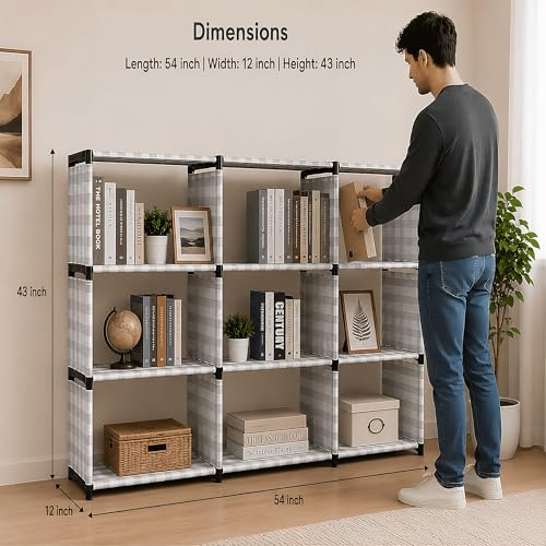 Image of NUMENN 9-Rack Portable Bookshelf Organizer | Multipurpose Fabric Bookcase with Durable Plastic Frame | Open Display Storage Rack for Living Room, Bedroom, Study & Office (9 Layer with Cover)