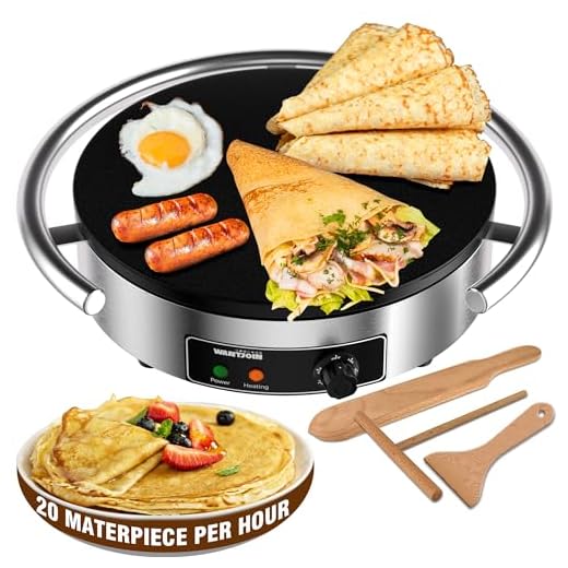 WantJoin Commercial Electric Crepe Maker 16 Inch 110V Non-Stick 1700W Electric Crepe Machine Adjustable Temperature Control 403 Stainless Steel Cooking Base 1700W