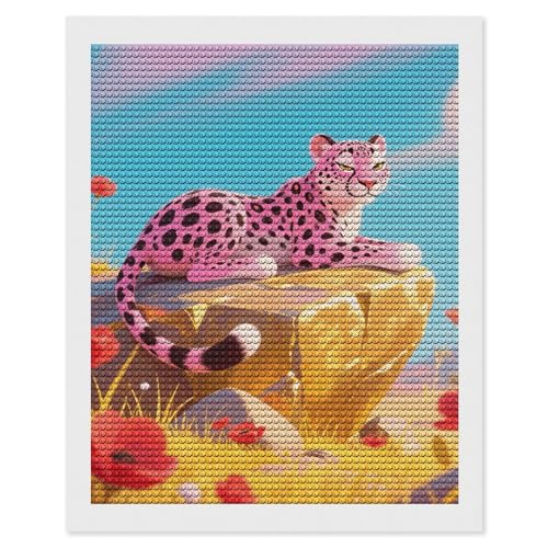 Kit peinture diamant 5D guépard rose maccbn pour adultes amateurs de loisirs créatifs