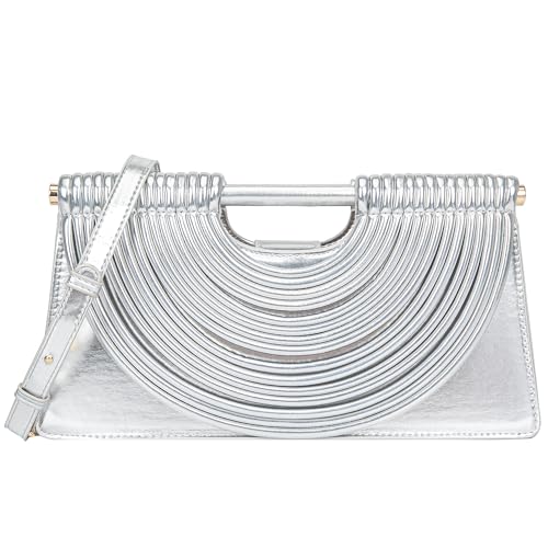 Image of Trendy Woven Evening Clutch Purse Half Round Designer Shoulder /Crossbody Bag Top-Handle Satchel Handbags