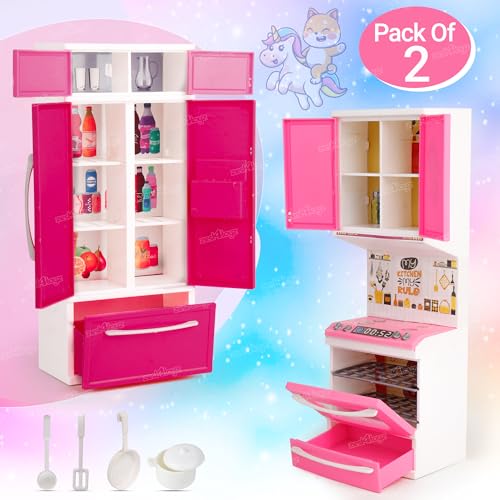 Image of Zest 4 Toyz Unicorn Kitchen Set for Kids Girls Cooking Pretend Playset Birthday Gift with Openable Door & Accessories Pink