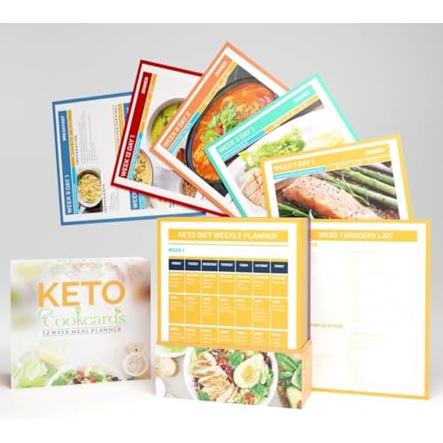 Keto Cookcards | Recipe Cards with 12-Week Meal Planner, Grocery List, and Food Prep Flashcards, 120 Smart Diet and Easy Cookbook Options with Breakfast, Lunch, and Dinner