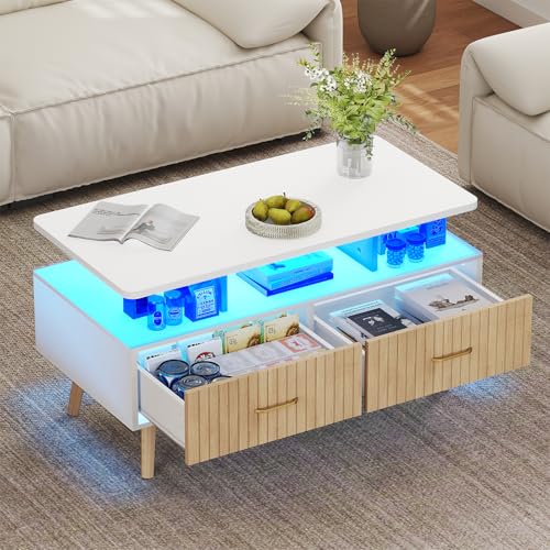 YOSHOOT 37 LED Coffee Tables with Storage Small Coffee Table