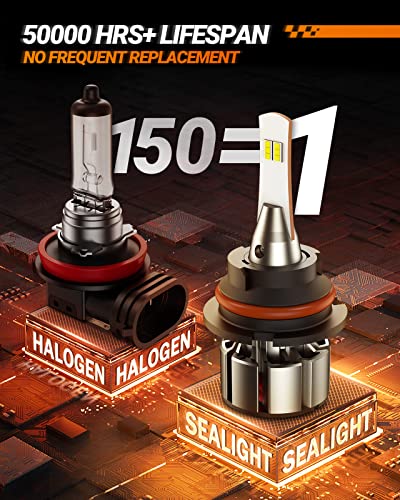 Image of SEALIGHT 9007 LED Light Bulb, 800% Brighter than Halogen, HB5 Fog Bulb 6000K Cool White, Plug-N-Play, IP68 Waterproof, Pack of 2