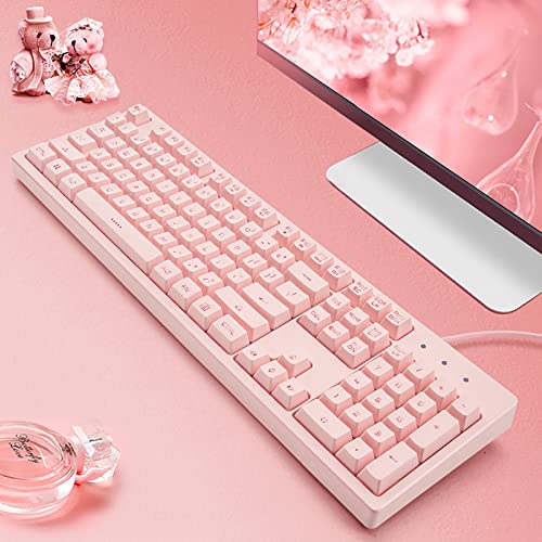 Basaltech Pink Keyboard With 7-Color Led Backlit, 104 Keys Quiet Silent Light Up Keyboard, 19-Key Anti-Ghosting Cheap Gaming Keyboard Mechanical Feeling Waterproof Wired Usb For Computer, Mac, Laptop #TOP3