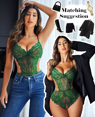 Image of Avidlove Women Lingerie Lace Bodysuit Teddy Lingeries V Neck Cut Out One Piece Mini Babydoll