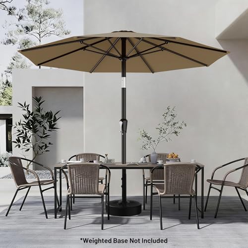Image of AreShark 9 FT Patio Umbrella for Outdoor, Outdoor Table Umbrella with Push Button Tilt and Crank, Outdoor Patio Umbrellas with 8 Sturdy Ribs for Market, Garden, Pool (Khaki)