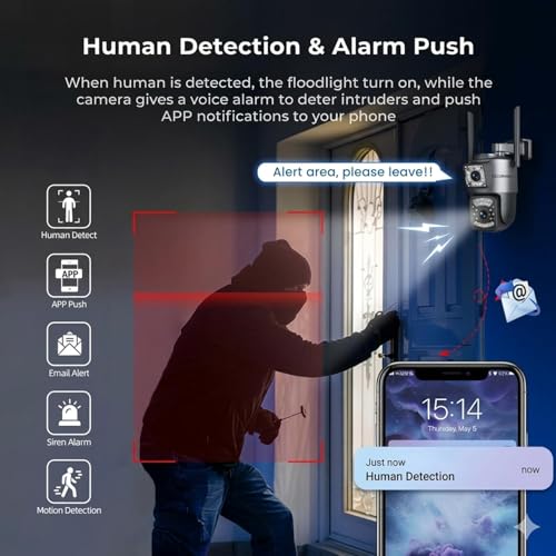 Image of securinnov 6MP Smart WiFi Dual Lens Outdoor PTZ CCTV Camera | 360 Rotation | Color Night Vision | Two Way Audio | Wireless Home Security Camera with Mobile App V380 Pro (Dual Lens PTZ)