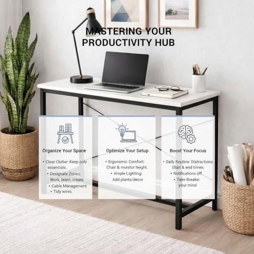 Image of EXVITO Portable Wood & Metal Computer Desk | Foldable Modern Writing | Multipurpose Study Table Best for Home, School | with Pouch Pocket Cell Phone Cash & Card, Clear Window Carry Handles