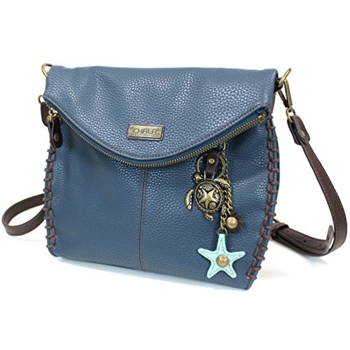CHALA Charming Crossbody Bag With Flap Top and Zipper or Shoulder Handbag with Sea Turtle Keychain - 9 Colors