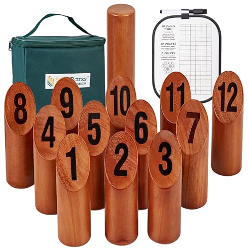 SpexDarxs 12 Numbered Block Tossing Game Wooden Throwing Set with Scoreboard & Carrying Bag Outdoor Backyard Lawn Games for Teens Adults Family