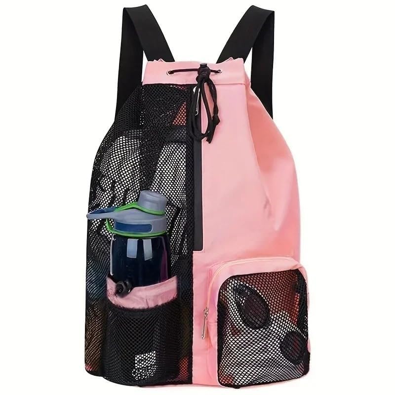 Mochila con cordón, mochila de malla con cordón y bolsillo húmedo, bolsa de piscina impermeable