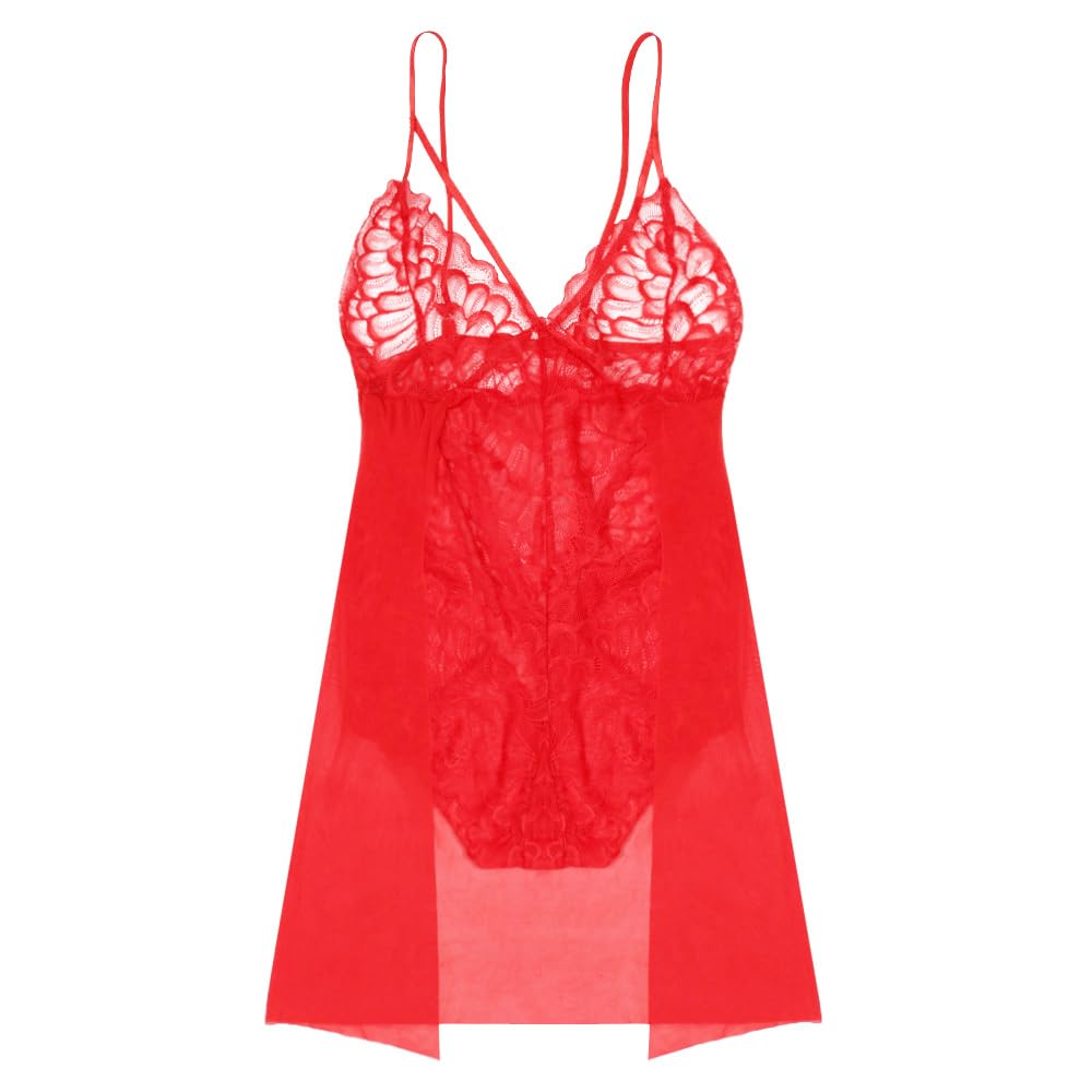 Feng Shui Damskie seksowne body Teddy komplet bielizny przepuszczalność kwiecista miękka koronkowa koszulka siateczkowa przezroczysta babydoll koszula nocna głębokie V peniuary niegrzeczna sukienka