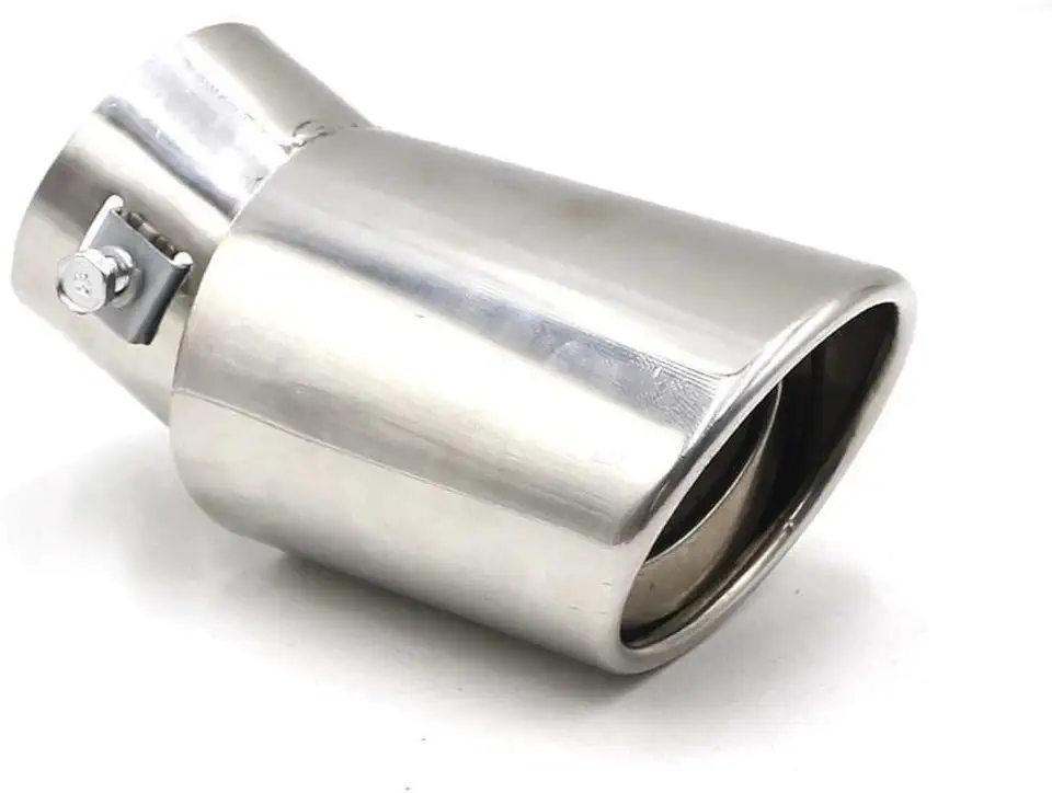 Ponteira Para Escapamento Honda Esportivo Universal Carro (Cromada), Oval Angulada em Aço Inox, 5 cm de Diâmetro de Encaixe, 8 cm de Saída, Comprimento 100 cm (Cromado)