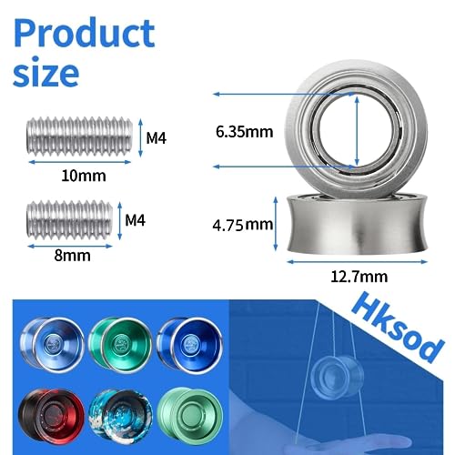 Hksod Yoyo Professional Accessory Set Kit, Yo-Yo 6 Pcs Unresponse Yoyo Bearing with Dust Cover,12 Stainless Steel Axle Screws Yoyo Ball R188kk Bearing Yoyo Yo Yos for Kids Bearing