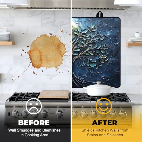 Image of NYZE Stove Cover for Electric and Glass Stove Tops 3-in-1 Stove Mat, Heat Resistant Counter Protector Mat, Non-Slip Surface & Drying Rack (Blue Tree, 28.5 inchLx20.5 inchW)