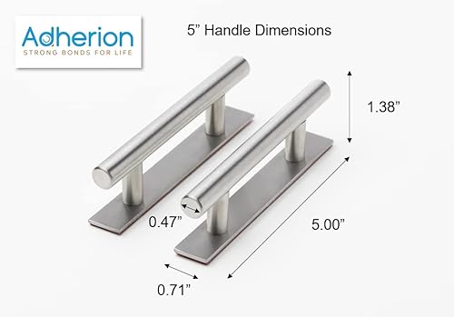 Miniatura 8 de Manijas adhesivas de gabinete de 5 pulgadas, sin taladrar, para cajones, puertas, armarios, ventanas, adhesivo 3M, paquete de 4 manijas de níquel