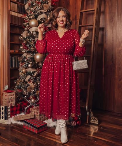 Image of TIYOMI Womens Plus Size Dresses Fall Long Sleeve Maxi Dresses V Neck Floral Spring Party Dress with Pockets XL-5XL (14W-28W)