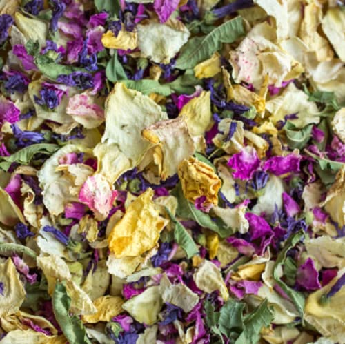 Confeti de pétalos de flores biodegradables "Mardi Gras", 1 litro, rosa morada y crema, verbena limón y flor de malva morada, 10 puñados, boda (86) Cover
