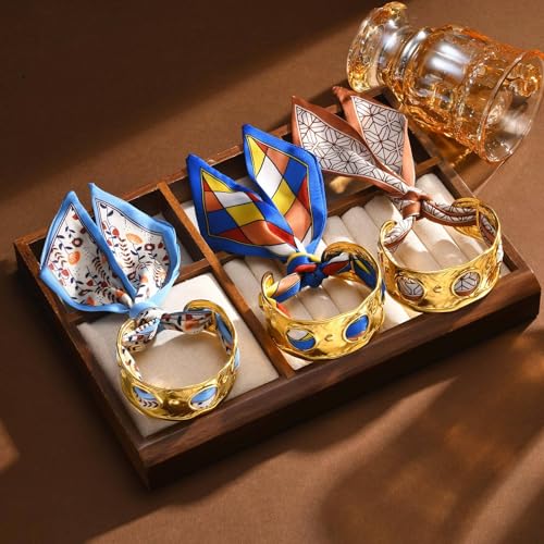 Women Trendy 2 in 1 Silk Scarf Wide Open Cuff Bangle Bracelet Set,18K Gold Plated Adjustable Scarf Cuff Bracelet, Stainless Steel Fashion Statement Wrist Cuff Wrap Jewelry Gifts3