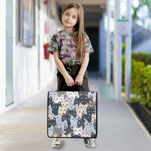 Image of 3 Ring Zipper Binder with Shoulder Strap Cat Cute Blue 1.5 inch Binders Keeper Large Capacity Multi Pockets for School Office Supplies