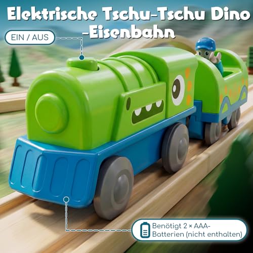 Lehoo Castle Elektrische Lok für Holzeisenbahn, Dinosaurier Batteriezug – Ansicht 2